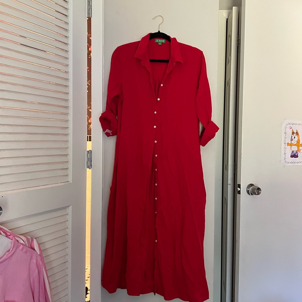 J. Crew Red Buttoned cover upwith Notched Collar